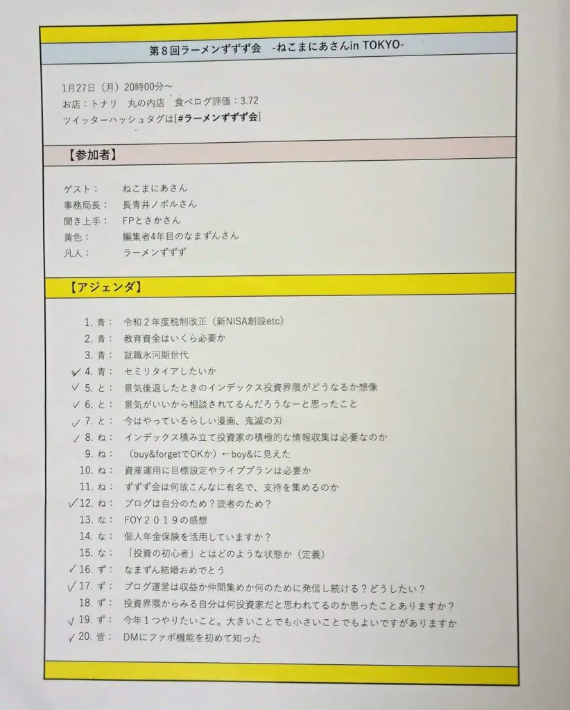 第8回ラーメンずずず会アジェンダ